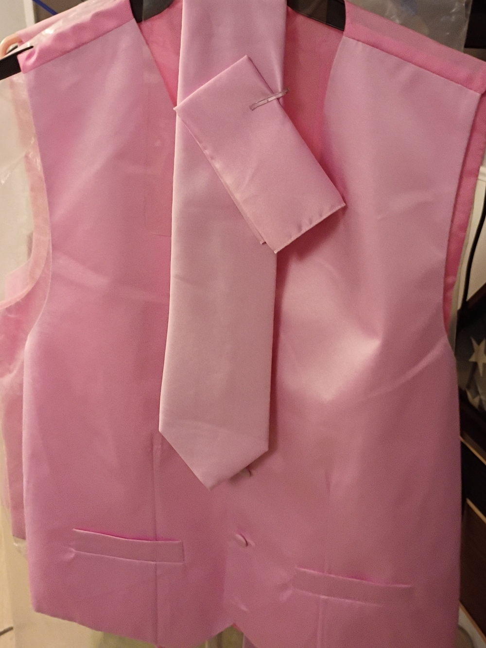 Milano Pink Satin Vest with Matching Tie